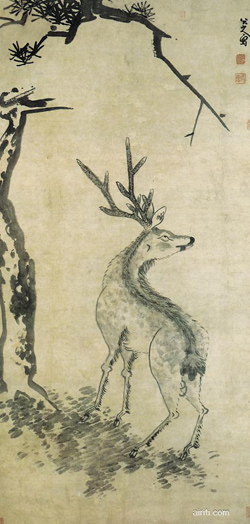 A Deer at the Side of A Pine
